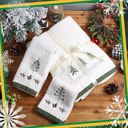 Peryiter 6 Pack Christmas Tree Towel Set - Embroidered Cotton Bath, Hand & Washcloths (Variation: Christmas Tree)