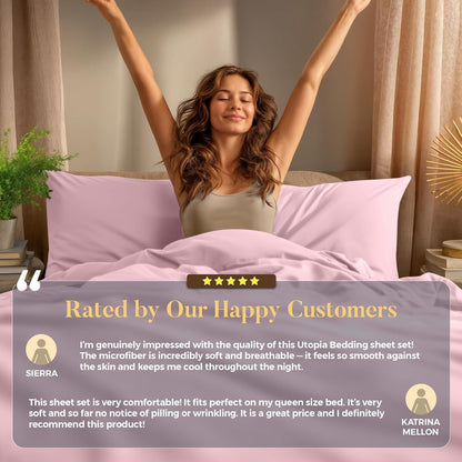 Utopia Bedding Twin Sheet Set - Soft & Breathable Microfiber, 3-Piece in Crystal Pink | Oeko Tex Certified