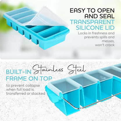 Skiennix Silicone Freezer Tray With Lid - Versatile Soup Container Molds for 2-Cup & 1-Cup Portions | Oven & Dishwasher Safe