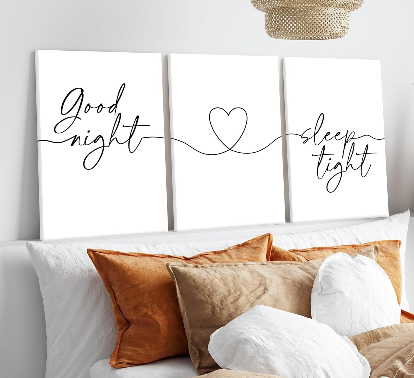 Skiennix Minimalist Wall Art - Bedtime Quotes Heart Shape Poster Print | 3-Piece Set for Living Room & Bedroom Decor
