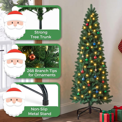 4.5 ft Pre-Lit Pencil Christmas Tree — Slim Green, Variation Green+4ft 5in