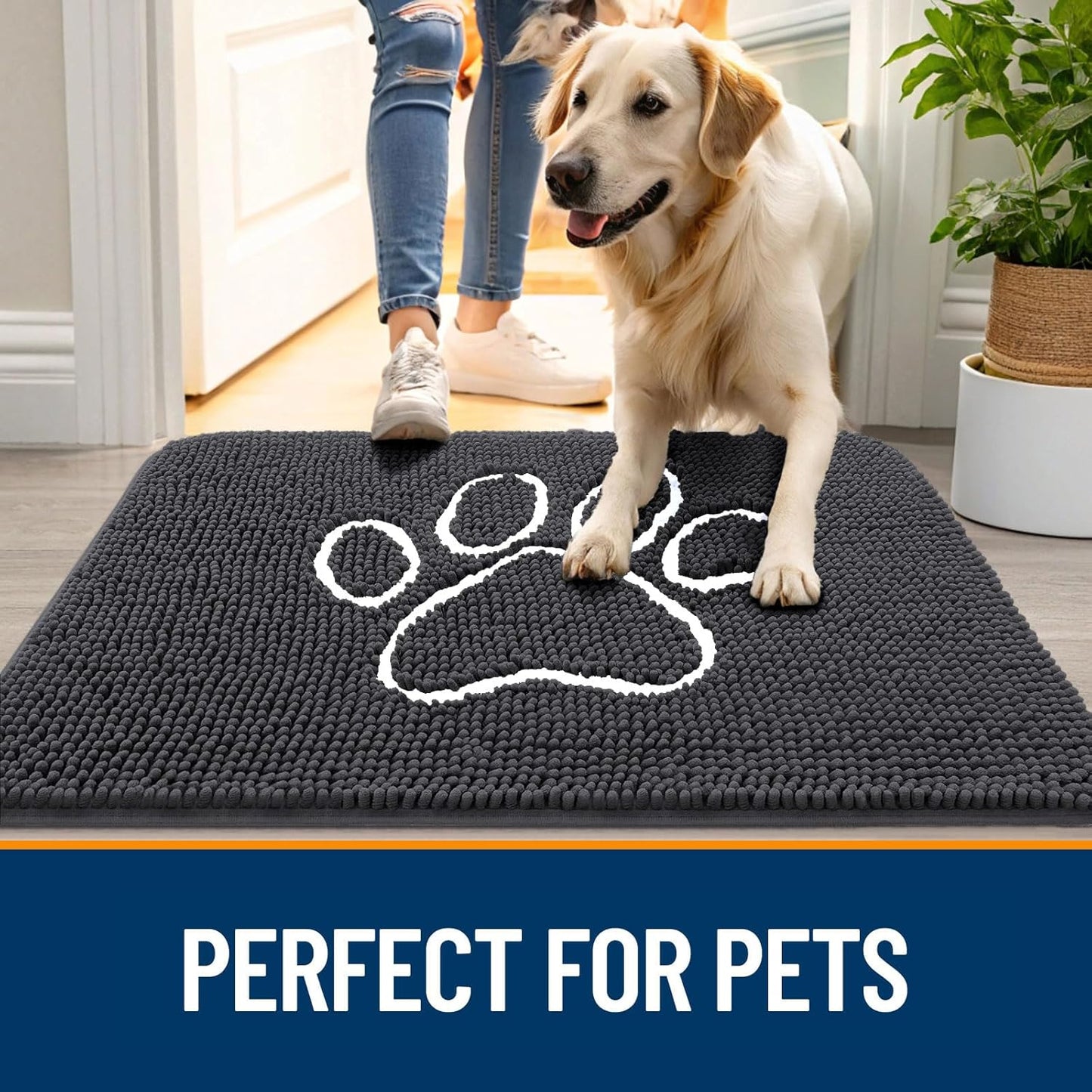 OLANLY Dog Door Mat - Absorbent Non-Slip Mud Mat for Muddy Paws | 70x35, Dark Grey, Quick Dry Chenille
