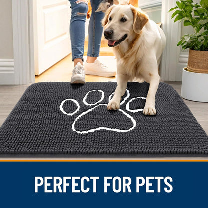 OLANLY Dog Door Mat - Absorbent Non-Slip Mud Mat for Muddy Paws | 70x35, Dark Grey, Quick Dry Chenille