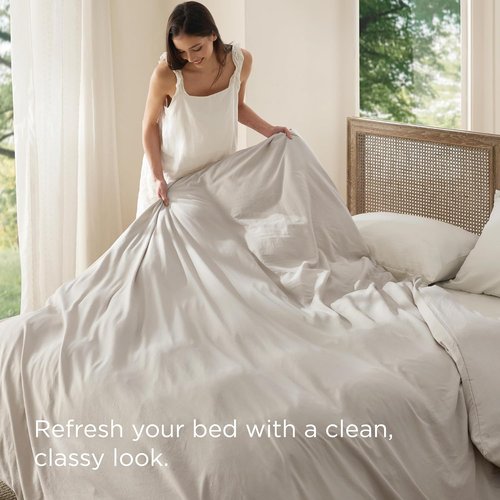 Bedsure Duvet Cover - Extra Soft Prewashed Cotton-Like Polyester, Full Size 80x90 Inches, Linen
