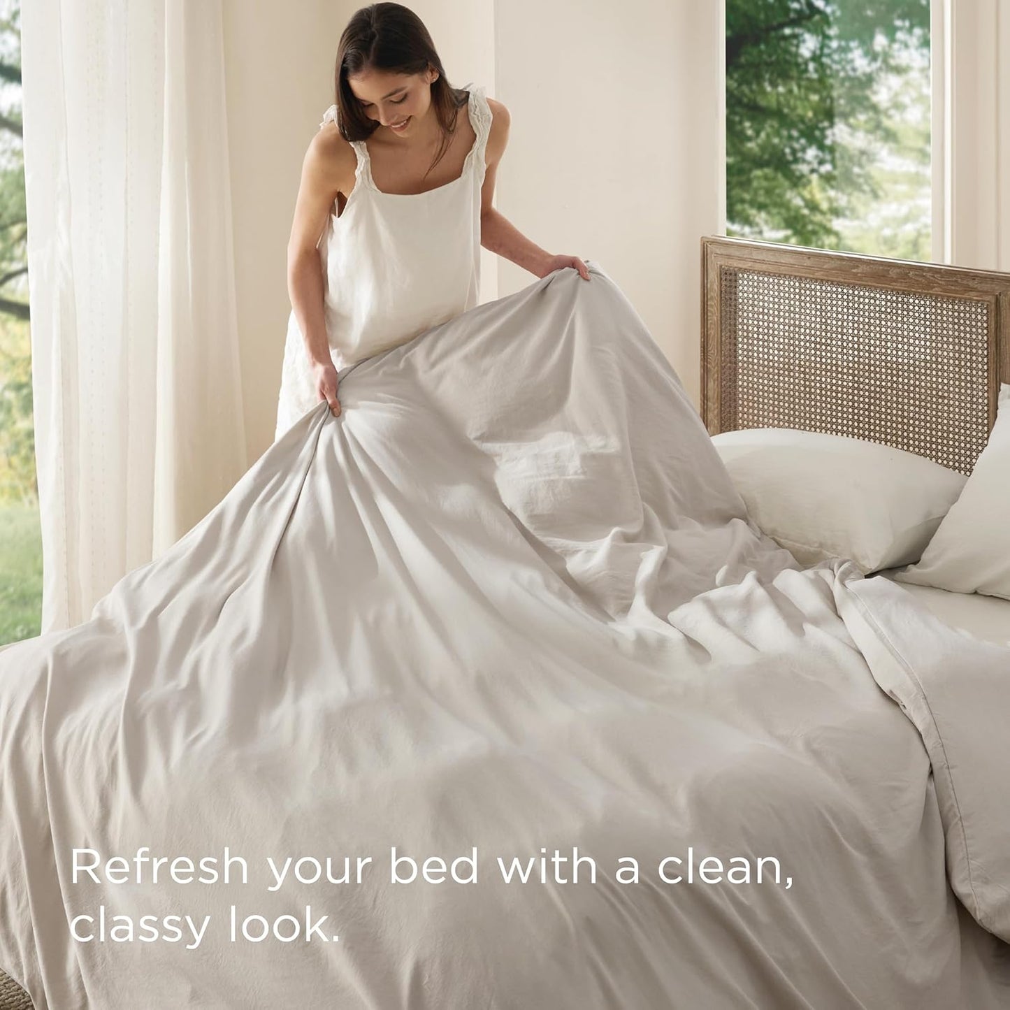 Bedsure California King Duvet Cover - Soft Prewashed Cotton-Like Polyester, 104x98 Inches, Zipper Closure, Linen