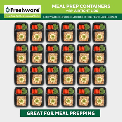 Freshware Meal Prep Containers - 50 Count 2-Compartment Food Storage Bento Boxes | BPA-Free, Stackable, 28 oz