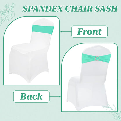 MDS-MEGADECORSUPPLY Chair Sashes - 100pcs Sea Green Spandex Stretch Covers with Buckle Slider | Washable, Fits 35-50CM Chair Backs