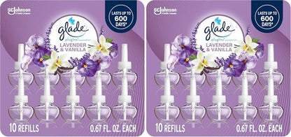 Glade PlugIns Refills Air Freshener - Lavender & Vanilla Scented Essential Oils | 6.7 Fl Oz, 10 Count (Pack of 2)