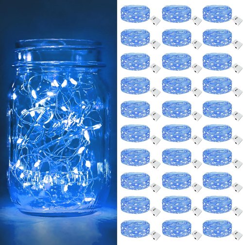 Btfarm 30 Pack Fairy Lights - Battery Operated 7ft Twinkle Lights | Waterproof Mini Silver Wire for Weddings & Decor, Blue