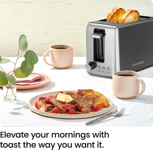 Chefman 2 Slice Toaster - 7 Shade Settings, Removable Crumb Tray, Ideal for Thick Bread & Bagels - Black