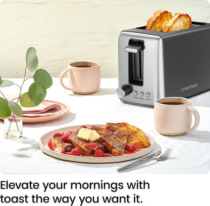 Chefman 2 Slice Toaster - 7 Shade Settings, Removable Crumb Tray, Ideal for Thick Bread & Bagels - Black