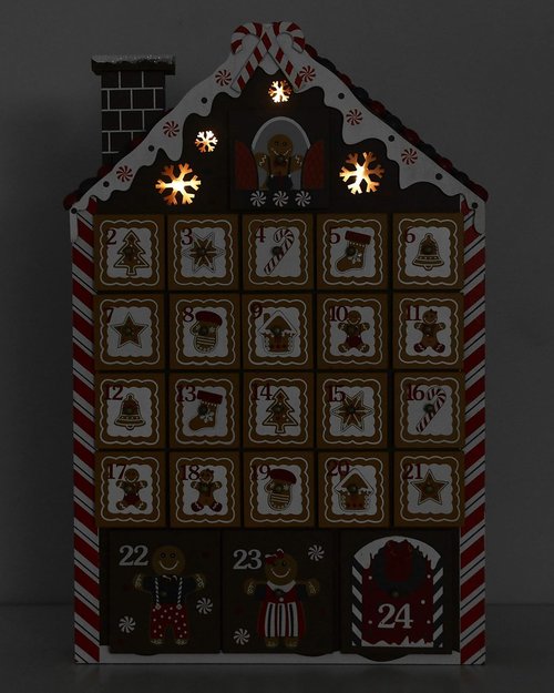 BRUBAKER Reusable Wooden Advent Calendar - Gingerbread House with LED Lighting | DIY Christmas Decor 10.31 x 17.72 x 2.17 Inches