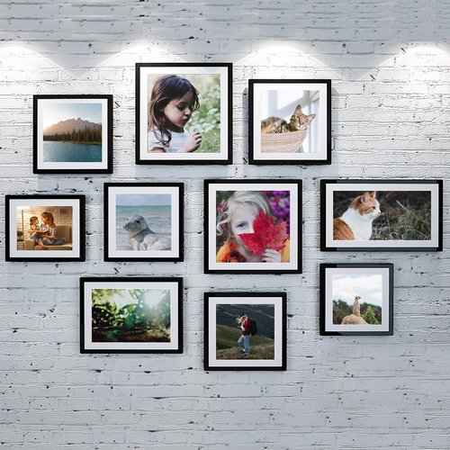 upsimples 9x12 Picture Frame Set of 5, Display Pictures 6x8 with Mat or 9 x 12 Without, Wall Gallery Photo Frames, Black