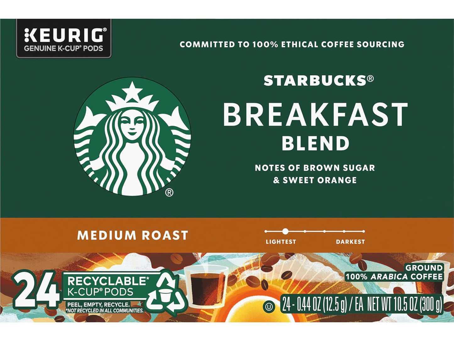 Starbucks Breakfast Blend Coffee K-Cups - Smooth & Flavorful | 72 Count Pack