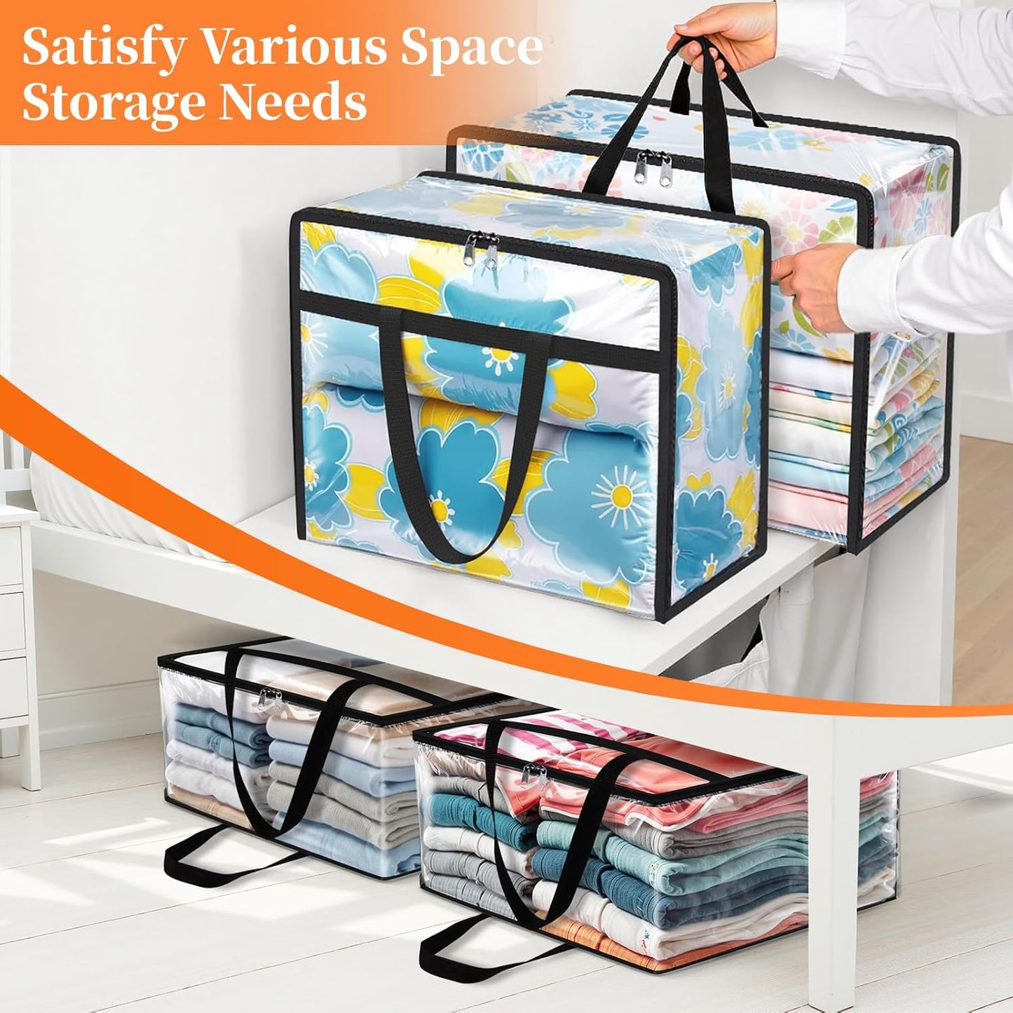 SpaceTrove Clear Storage Bags - Heavy-Duty Under Bed Organizers | 4 Pack for Comforters, Bedding & Toys, 40L
