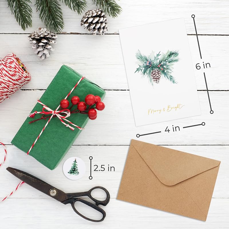 Watercolor Christmas Cards Set with Envelopes – 20 Blank Greeting Cards 4x6"