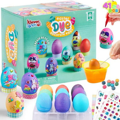 Klever 41 Pcs Easter Egg Decorating Kit - DIY Dye Tablets & Stickers for Kids' Party Fun