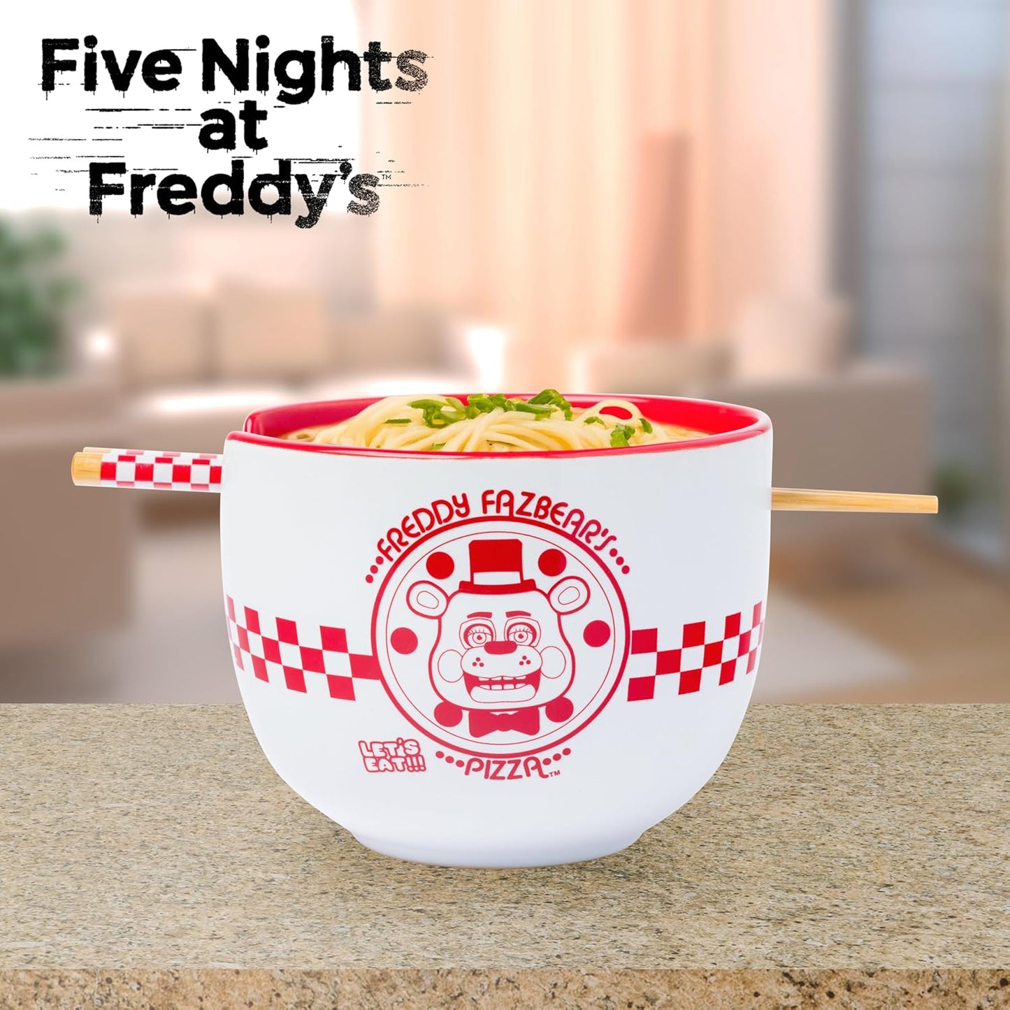 Silver Buffalo Five Nights at Freddy's Ramen Noodle Bowl - 20 Oz Ceramic with Chopsticks, Microwave Safe