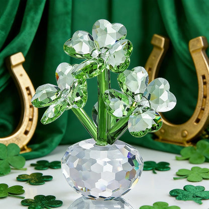QFkris Crystal Flower Dreams Four-Leaf Clover Figurine - Perfect St. Patrick's Day Gift | 3.7" Crystal Ornament for Mother's Day, Thanksgiving, Valentine's Day