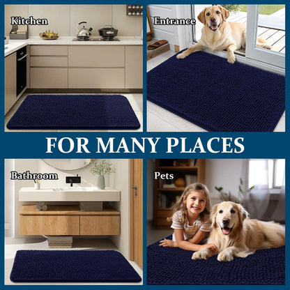 OLANLY Dog Door Mat - Absorbent Non-Slip Mud Mat for Indoor Use | 70x35, Navy Blue, Quick Dry Chenille