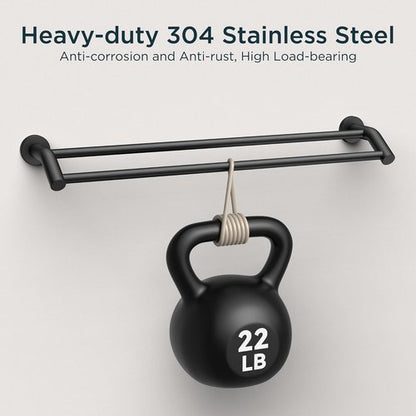 FORIOUS Double Towel Bar - 24 Inch Heavy Duty SUS304 Stainless Steel | Matte Black Space-Saving Design