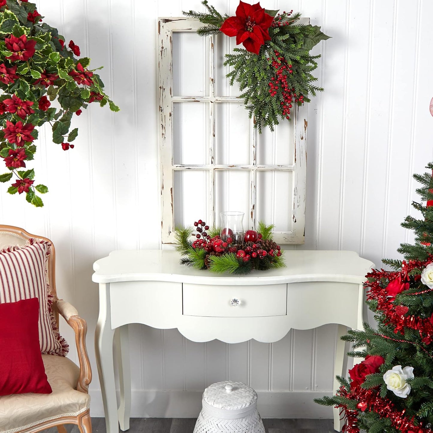 Nearly Natural Candleabrum | Holiday Red Decor - 17.5" x 8.5" x 17.5" Perfect for Festive Settings