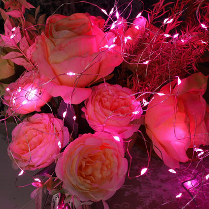 WATERGLIDE 12 Pack Fairy Lights - Battery Operated 20 LED Mini String Lights, 7 ft Waterproof Silver Wire for Wedding Decor | Pink