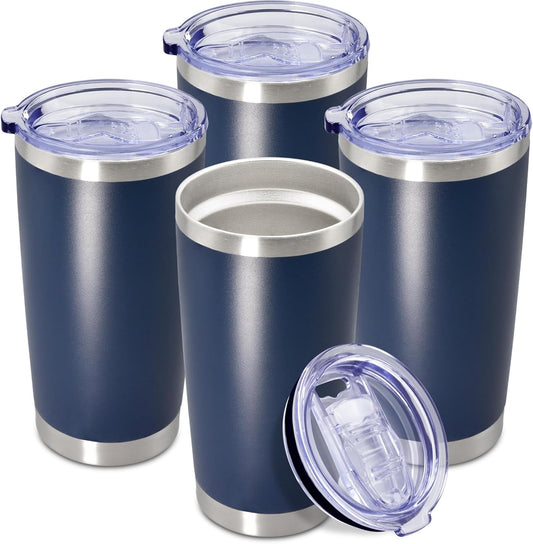 Skiennix 20 oz Stainless Steel Travel Tumbler - Double Wall Insulated Mug, Navy | 4-Pack for Hot & Cold Drinks