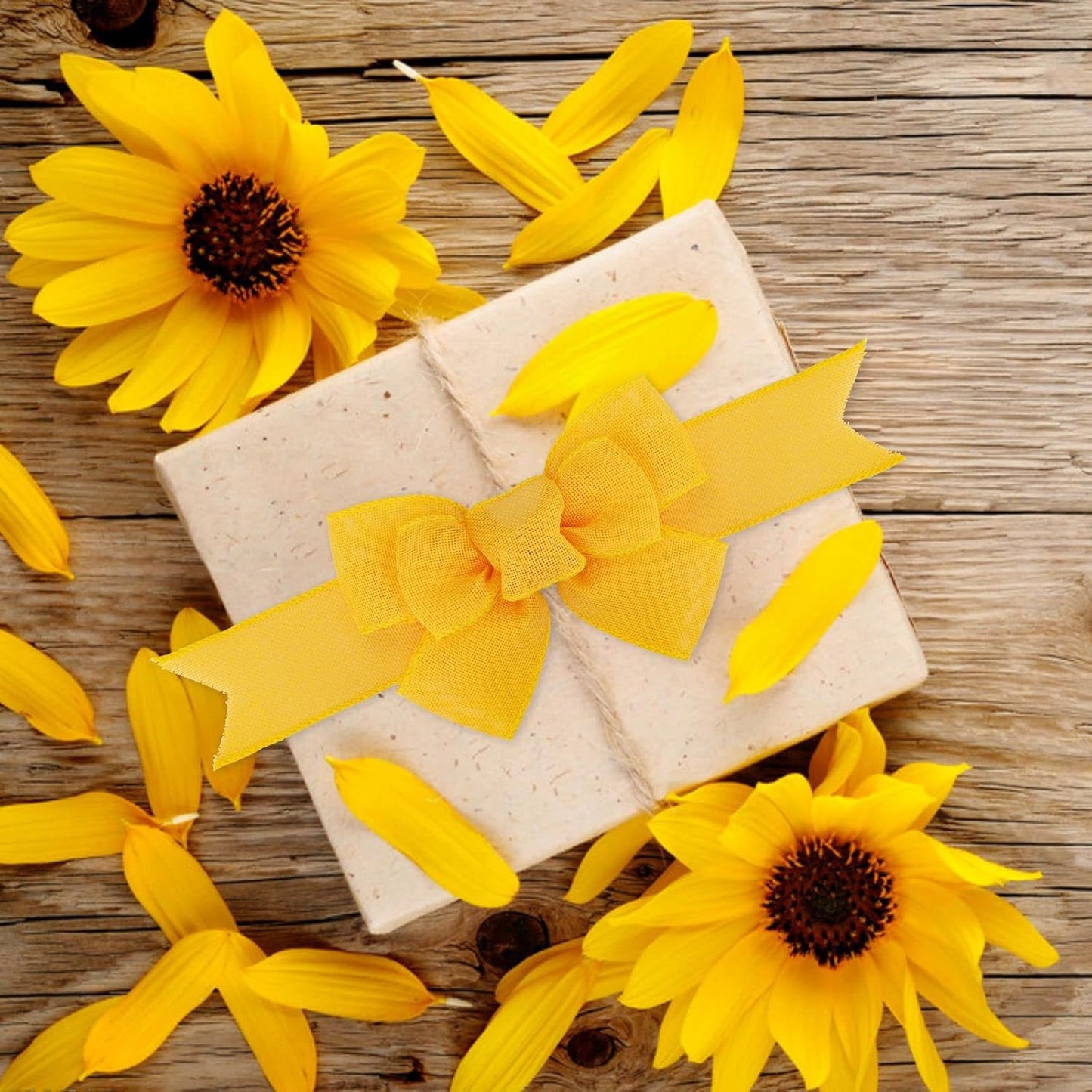Meseey Yellow Wired Ribbon - Handmade Burlap Bows for Wreaths & Gift Wrapping | 2 Pcs Set