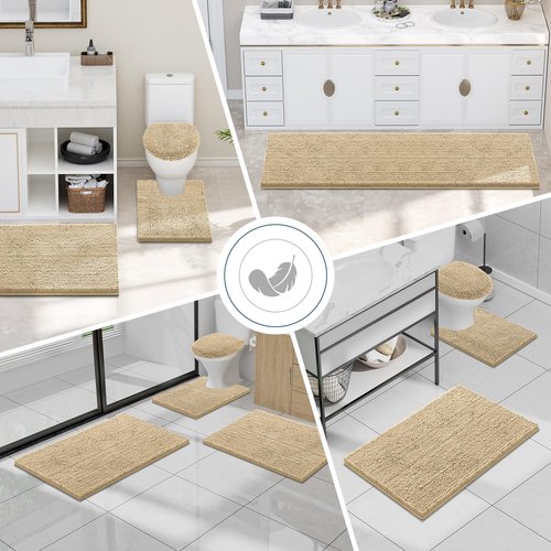 Smiry Luxury Chenille Bathroom Rugs 70x24, Extra Soft and Absorbent Shaggy Bath Mat, Machine Washable, Non-Slip Plush Carpet Runner for Tub, Shower, and Floor, Home Decor Accessories, Beige