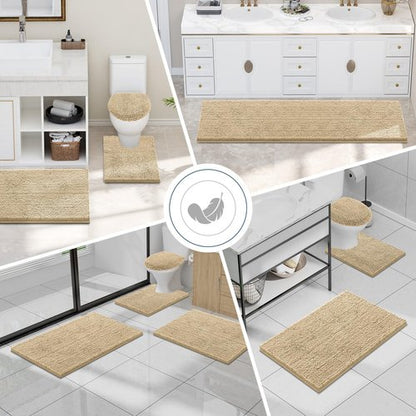 Smiry Luxury Chenille Bathroom Rugs 70x24, Extra Soft and Absorbent Shaggy Bath Mat, Machine Washable, Non-Slip Plush Carpet Runner for Tub, Shower, and Floor, Home Decor Accessories, Beige