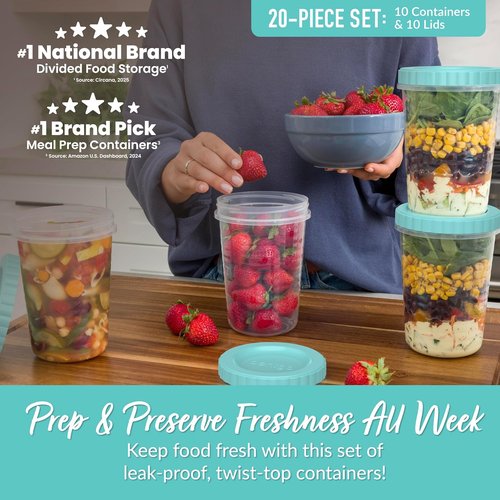 Bentgo Prep - 20-Piece Leak-Proof Deli Containers | 32 fl oz, Reusable, BPA-Free, Stackable, Aqua Splash