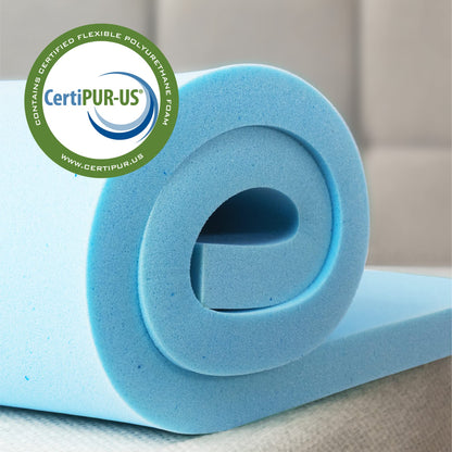 ZINUS 2 Inch Green Tea Memory Mattress Topper Cooling Gel Foam, CertiPUR-US Certified, Full, Blue