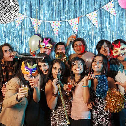 Blue Backdrop Curtain Tinsel Streamers by [Brand Name] - Ocean Themed Party Decor | 5 Pack for Birthdays & Graduations