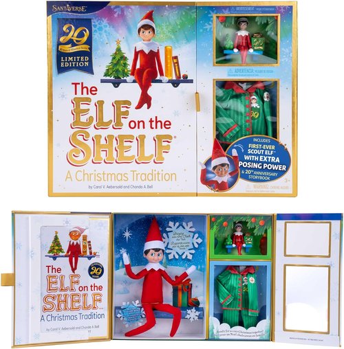 Elf on the Shelf | 20th Anniversary Limited Edition Box Set - Posable Boy Scout Elf with Blue Eyes, Storybook & Collectibles