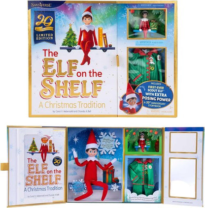 Elf on the Shelf | 20th Anniversary Limited Edition Box Set - Posable Boy Scout Elf with Blue Eyes, Storybook & Collectibles