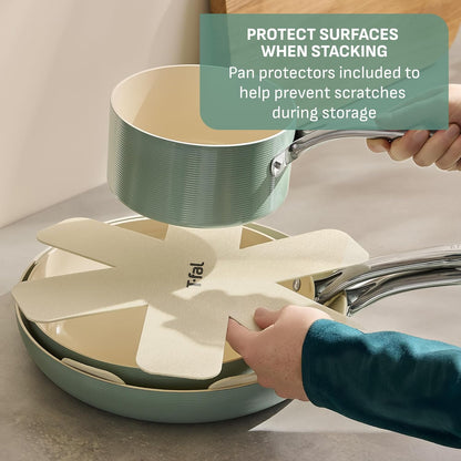 T-Fal Inspire Nonstick Ceramic Cookware Set - 10-Piece Oven Safe to 500°F | Mint Green Pots and Pans