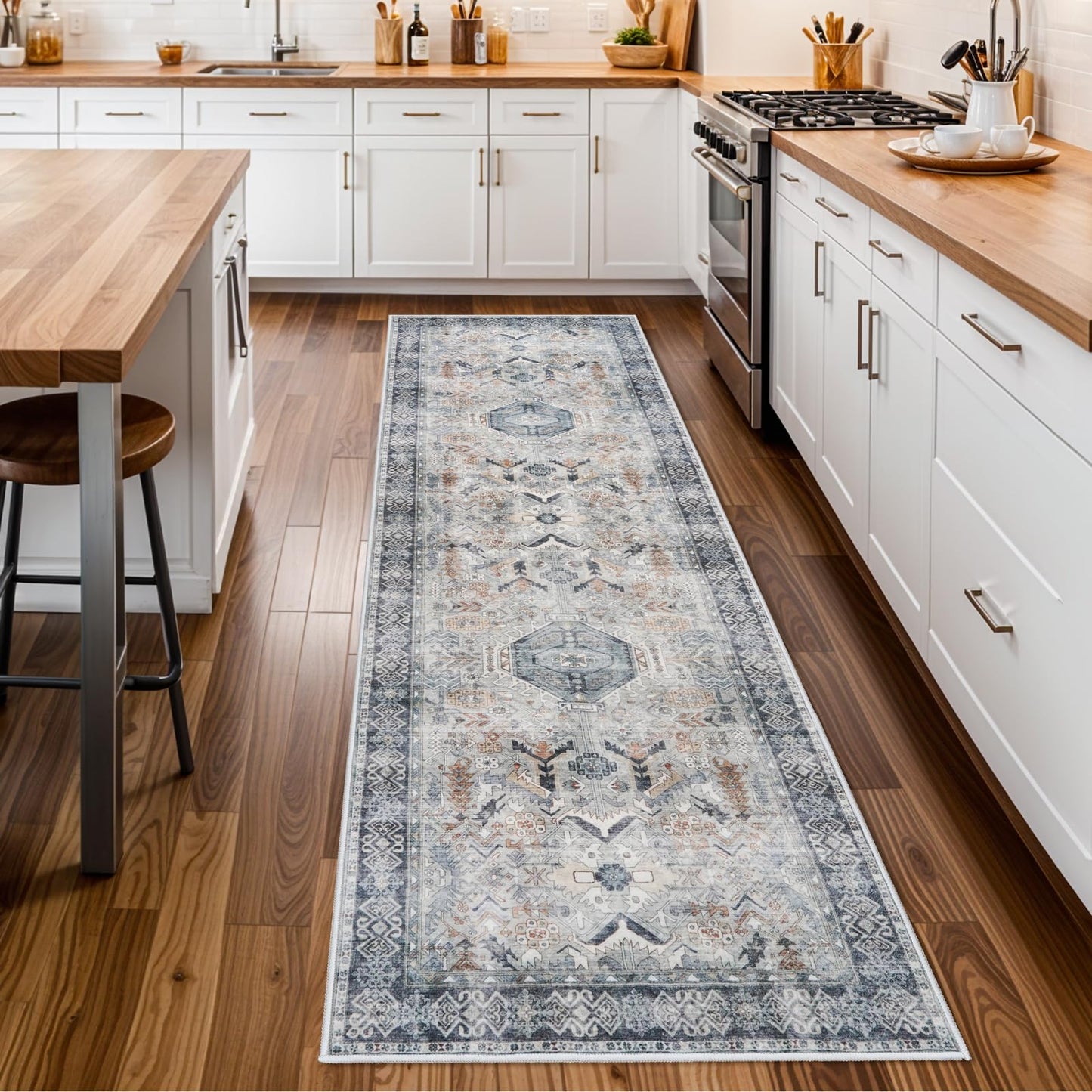 Washable Kitchen 3x8 Runner Rug - 3x8 Hallway Rug Distressed Mats Non-Slip Soft Room Floor Carpet for Dining Room (Grey, 3x8)