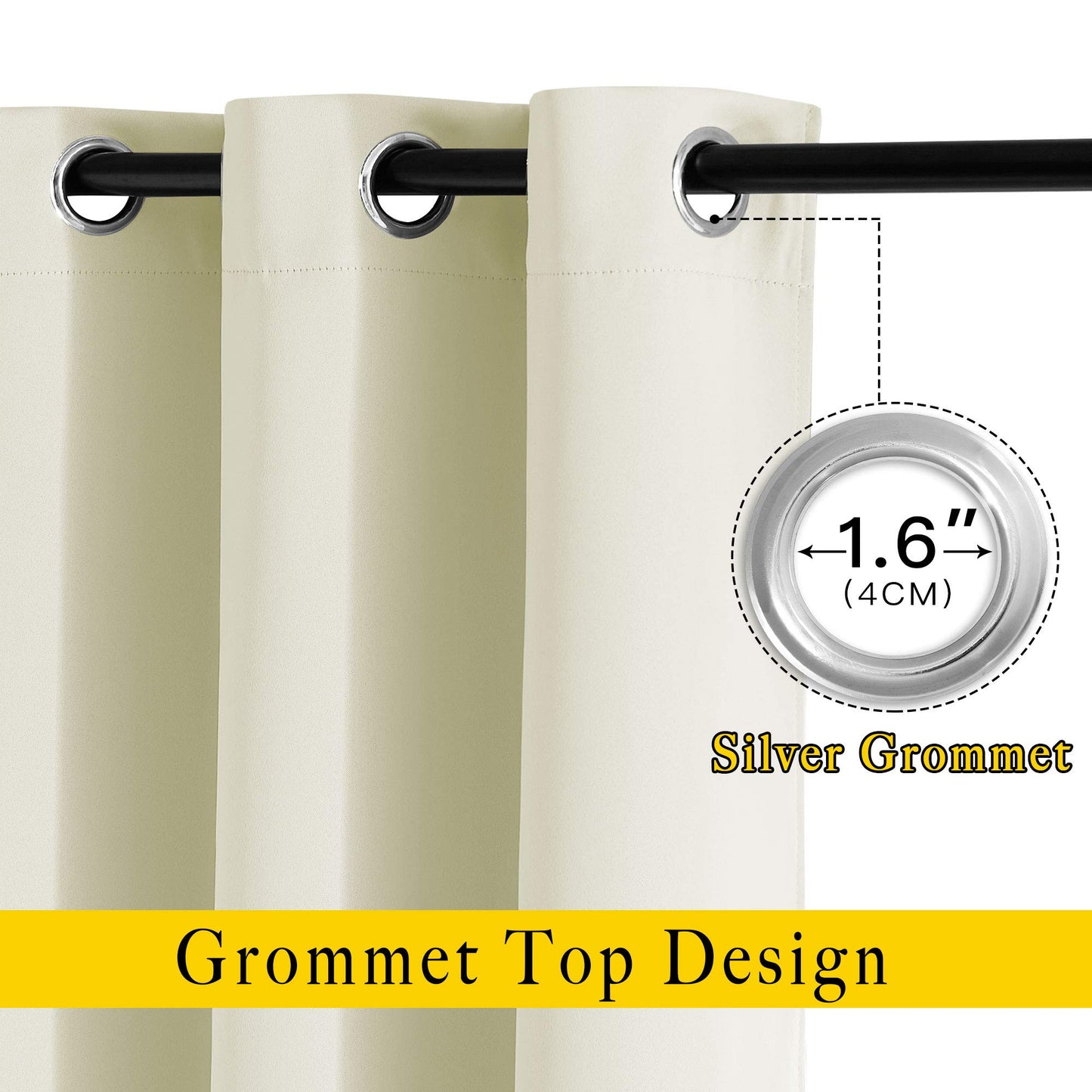NICETOWN Light Blocking Curtains and Drapes Extra Long 120" - Grommet Room Darkening Thermal Insulated Solid Grommet Window Treatment for Hall/Villa, Beige, 2 Panels, 52" W by 120" L