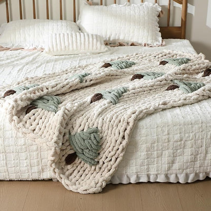 Green Christmas Tree Chunky Knit Throw Blanket 50x60in - Handcrafted Xmas Tree Pattern (Variation: Green+Christmas Tree)