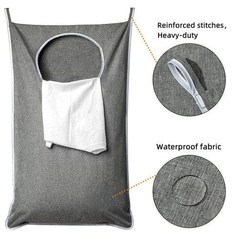 ANSTROUT XL Hanging Laundry Hamper, Extra Large Tear-resistance Door Hamper with 2 Types Hooks for Dirty Clothes, Save Bathroom Space Hanging Laundry Bag (36.5x 22 Inch,Grey)