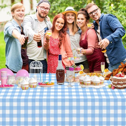 Light Blue Gingham Tablecloths by [Brand Name] - Disposable Rectangular Plastic Covers for Parties & Events | 54 x 108 Inch