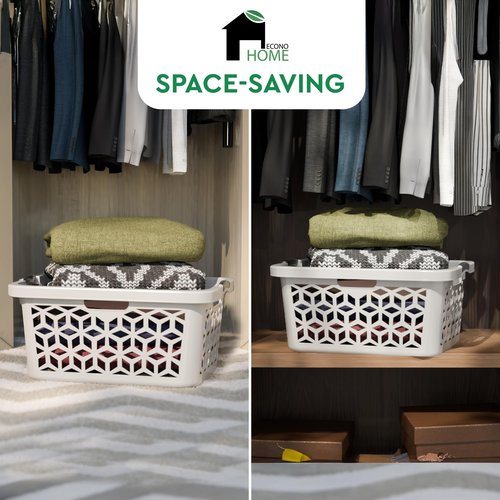 EconoHome Laundry Basket - Large 2 Bushel Laundry Basket with Handles - Stackable Plastic Hamper for Dirty Clothes - Storage Bin & Organizer for Bathroom, Bedroom - White, 70.5L Capacity – Heavy Duty