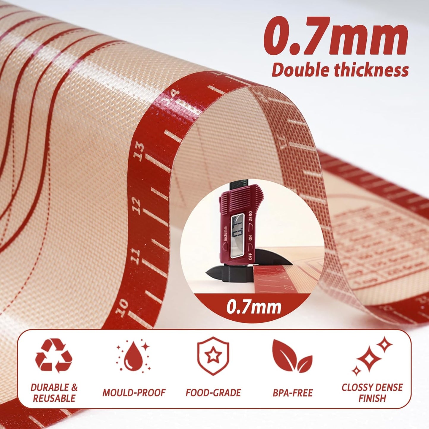 Silicone Baking Pastry Dough Mat - Non-Slip Rolling Surface with Measurement Guides | 20x28 Inch Reusable Kneading Board