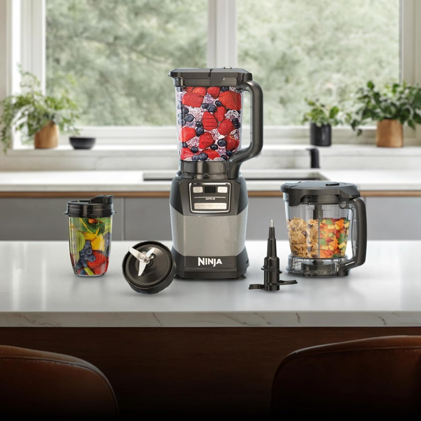 Ninja Blender - Compact Kitchen System with 1200W Power | 3 Functions for Smoothies & Dough - Grey