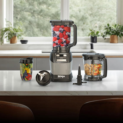 Ninja Blender - Compact Kitchen System with 1200W Power | 3 Functions for Smoothies & Dough - Grey