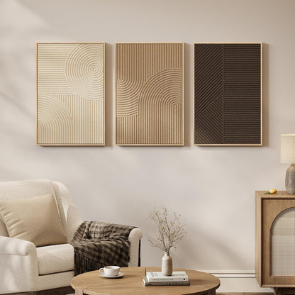 Skiennix 3D Textured Boho Wall Art - Modern Minimalist Abstract Paintings | 3-Piece Set, 16x24 In, Brown Beige Tan