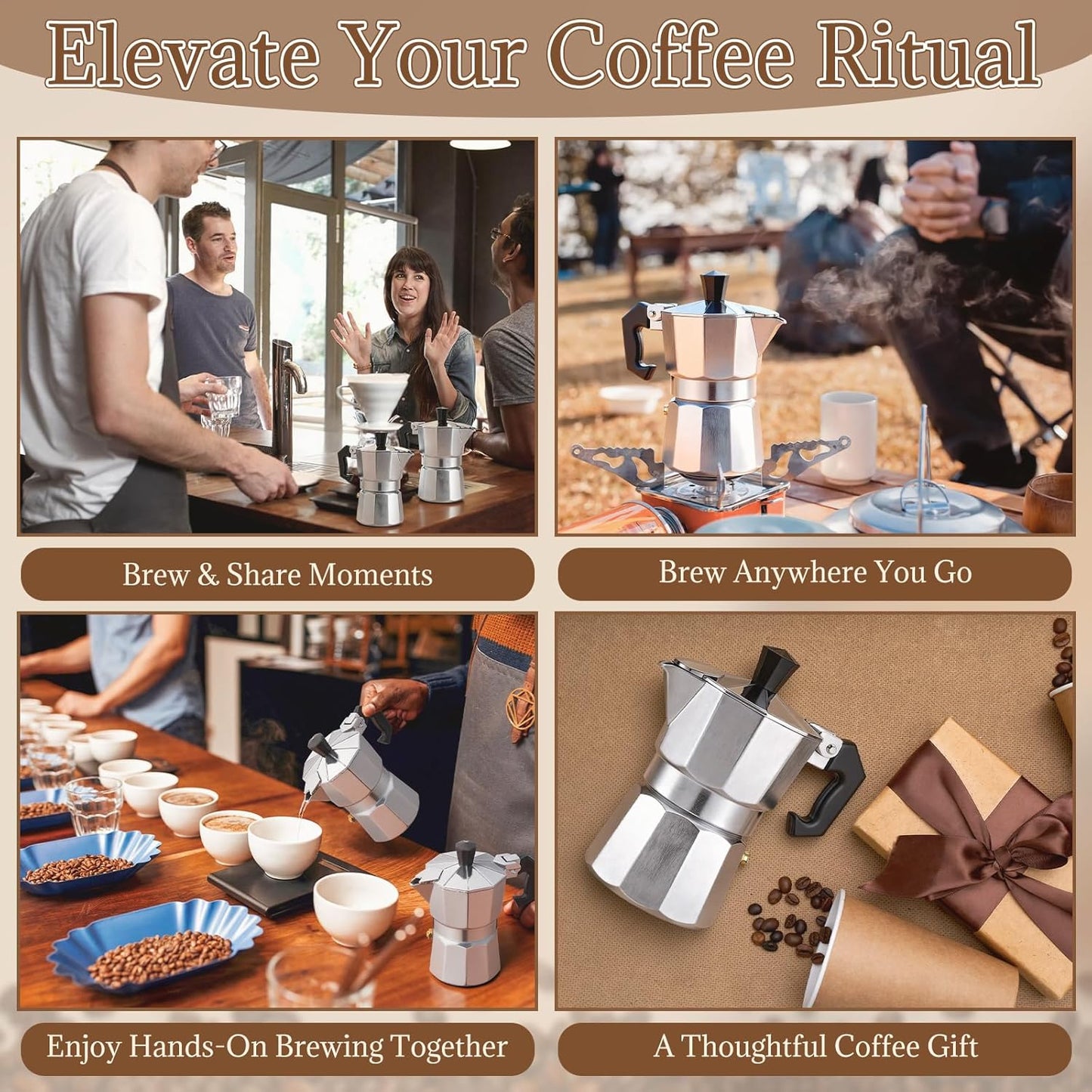 Skiennix Stovetop Espresso Maker - 10 Pcs Bulk (1 Cup, 50 Ml) | Perfect Baby Shower & Wedding Favors
