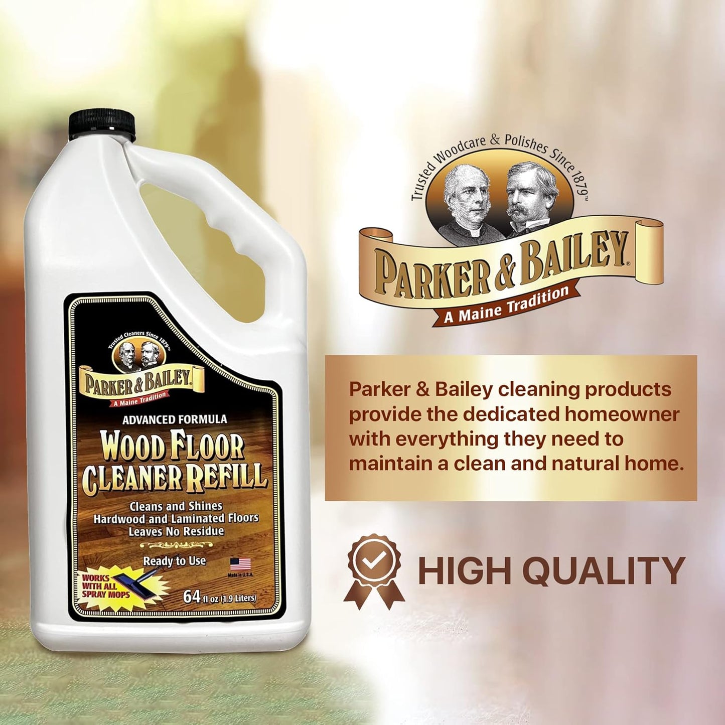 Parker & Bailey Wood Floor Cleaner - Natural Shine Restorer for Hardwood & Laminate Floors | 64oz