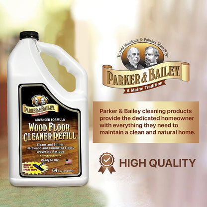 Parker & Bailey Wood Floor Cleaner - Natural Shine Restorer for Hardwood & Laminate Floors | 64oz